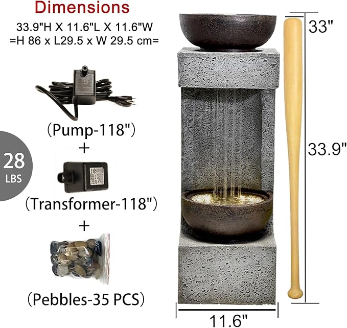 Waterfall Fountain Outdoor Garden Decor for Patio, Backyard, Deck, Porch and Home Art Decor, Outdoor Fountains and Waterfalls with Lights and Pebbles