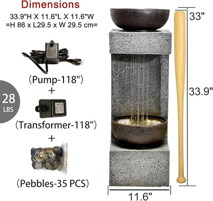 Waterfall Fountain Outdoor Garden Decor for Patio, Backyard, Deck, Porch and Home Art Decor, Outdoor Fountains and Waterfalls with Lights and Pebbles