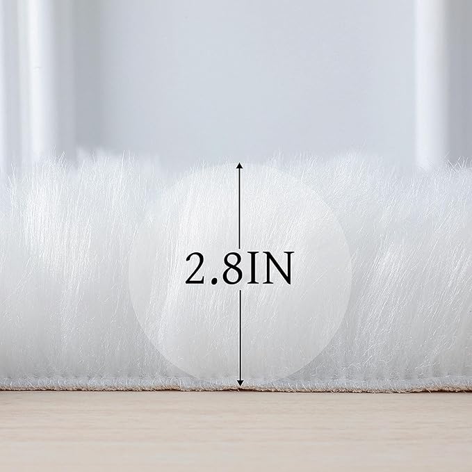 Faux Fur Rug Sheepskin Shag Fluffy Fuzzy White 4x6 ft Rugs for Bedroom Bedside Bed Floor Living Room Plush High-Density Cushion Carpet Super Sofa Cover