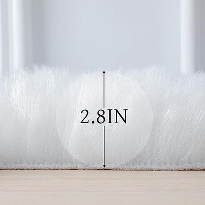 Faux Fur Rug Sheepskin Shag Fluffy Fuzzy White 4x6 ft Rugs for Bedroom Bedside Bed Floor Living Room Plush High-Density Cushion Carpet Super Sofa Cover