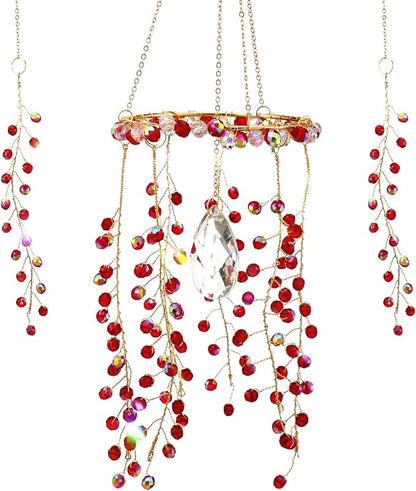 Suncalla 3 Pcs Crystal Suncatcher for Window Hanging Christmas Red Berry Crystal Sun Catcher Indoor Window Glass Wind Chimes Home Garden Decor Making Rainbow Xmas Gifts
