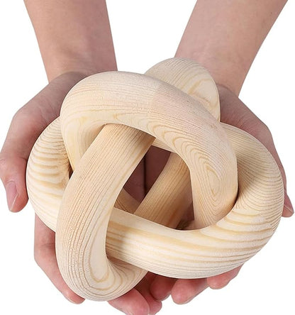 Wood Knot Decor -Coffee Table Decor Shelf Decor Table Books Hand Carved Home Decoration Boho Country Rustic Modern Shabby Chic Style Decor 3 Link Wooden Knot Chain Link Decor (Nature)