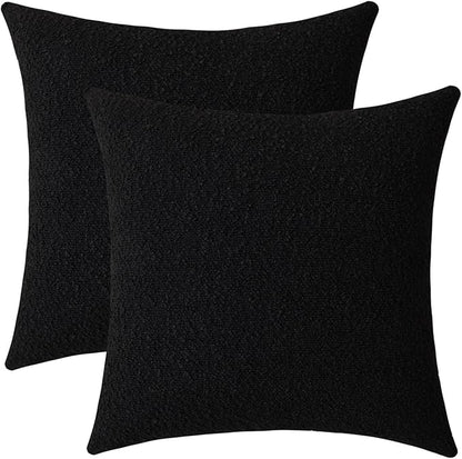 Jeneoo Black Decorative Square Thick Throw Pillow Covers Boucle Couch Cushion Cases for Livingroom Sofa Decor, Set of 2, 18 x 18 Inch
