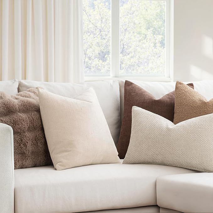 MIULEE Pack of 2 Decorative Throw Pillow Covers Soft Chenille Throw Pillows Solid Textured Cushion Covers Christmas Home Decor for Couch Sofa Bedroom Living Room 18x18 Inch, White