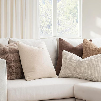 MIULEE Pack of 2 Decorative Throw Pillow Covers Soft Chenille Throw Pillows Solid Textured Cushion Covers Christmas Home Decor for Couch Sofa Bedroom Living Room 18x18 Inch, White
