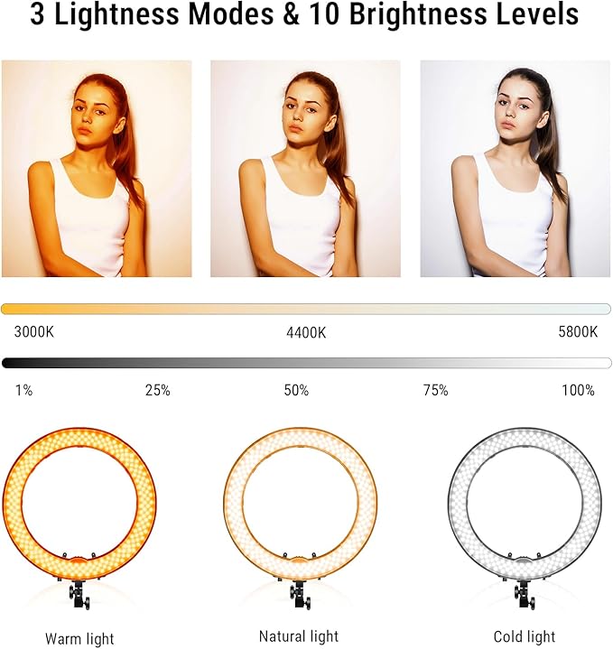 Ring Light,19inch LED Ring Light with Stand &LCD Display Adjustable Color Temperature 3000K-5800K, Makeup Light for YouTube Video Shooting, Portrait, Vlog, Selfie 【Upgraded Version】