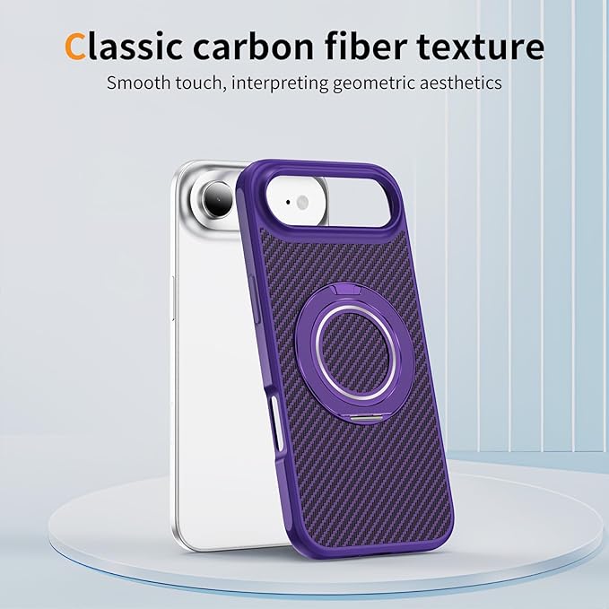 Mag-Stand Carbon Fiber Case for iPhone 17 Air, 360° Rotate Magnetic Stand, Compatible with MagSafe, 15FT Military Protection, Slim Shockproof Magnetic Kickstand Mag Phone Case for Men Women