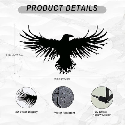 3D Metal Viking Raven Wall Art - Unique Black Crow Decor with Norse Mythology Gothic Waterproof Sculpture for Indoor Outdoor Living Room, Bedroom, Garden Home Decor