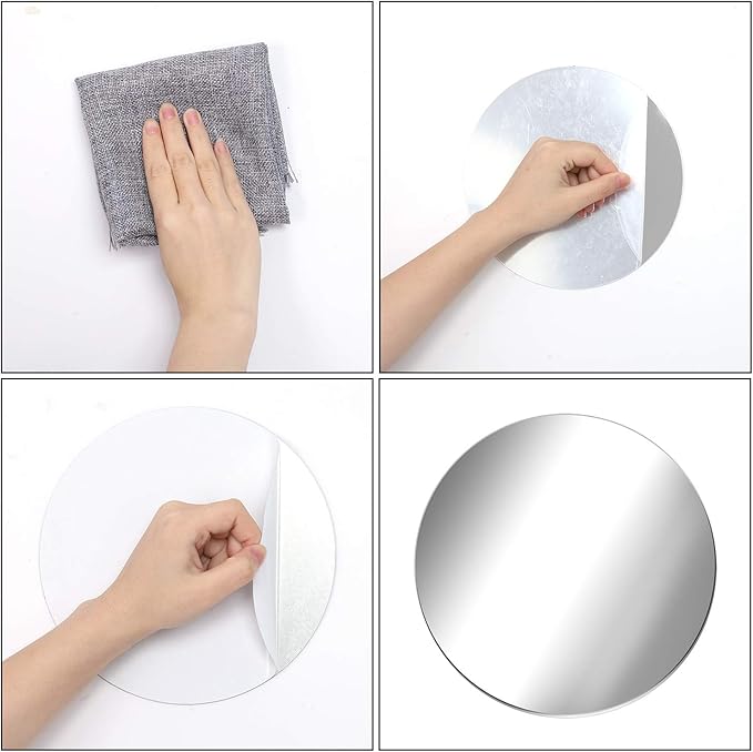 Aneco 6 Pack Acrylic Round Mirrors Non Glass Round Mirror Plate Removable Acrylic Mirror Stickers Mirror Plate for Home Wall Decor or Wedding Table Centerpiece, 10 Inches (Thickness 2 mm)
