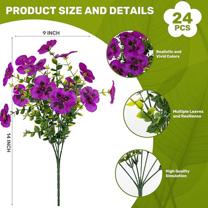Artificial Flowers, 24 Bundles, Decorative Bouquets for Home, Wedding, Garden, Office Decor (Light Purple)