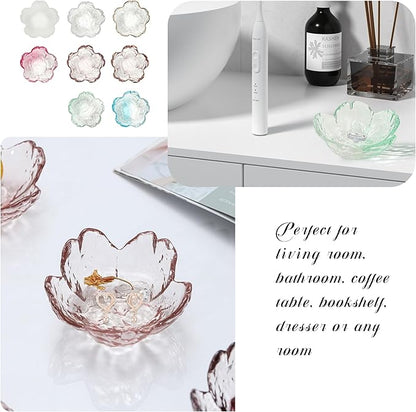 Glass Jewelry Dish, 8pcs Jewelry Tray Ring Dish, Flower Jewelry Dish for Necklace Bracelet Earring Holder, Home Decoration, Gifts for Girlfriend Daughter Mother,Mother's Day Gift (8PCS-Flower)