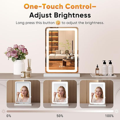 DUMOS 17"x13" LED Vanity Mirror with Lights, Dimmable 3 Color Modes Makeup Mirror with Memory Function, USB Charging, Aluminum Frame, Lighted Mirror for Desk or Bedroom