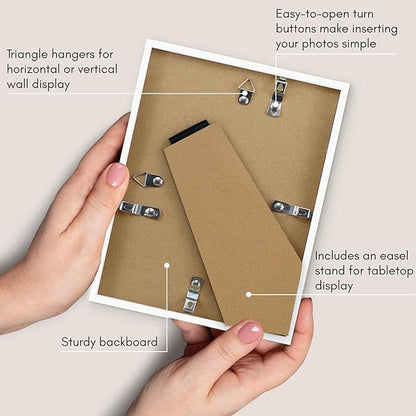 Americanflat 6x8 Picture Frame with Shatter-Resistant Glass - Use as 3x5 Frame with Mat or Display 6x8 Photo Without Mat - Streamline Collection - Picture Frames for Tabletop and Wall - White