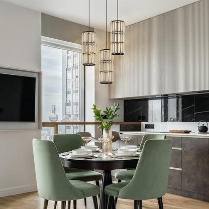 Black Pendant Lighting, Modern Crystal Mini Pendant Light Fixture, Adjustable 3-Pack Chandeliers for Kitchen Island, Dining Room, Bedroom