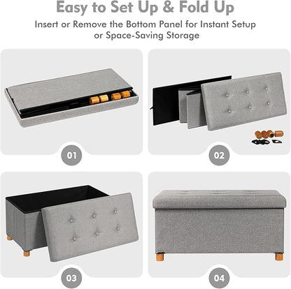 PINPLUS Ottoman with Storage Coffee Table, Grey Footrest-Stool Linen Chest with Tray, Large Storage Bench Foot Rest Ottoman for Bedroom End of Bed, Living Room, Hallway, 30"x 15"x 15"