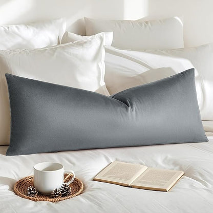 Artscope Luxury Velvet Lumbar Pillow Cover Super Soft Decorative Rectangle Pillowcases Soft Solid Cushion Cases for Couch Sofa Bedroom Car Decor 14x36 Inch Graphite Grey
