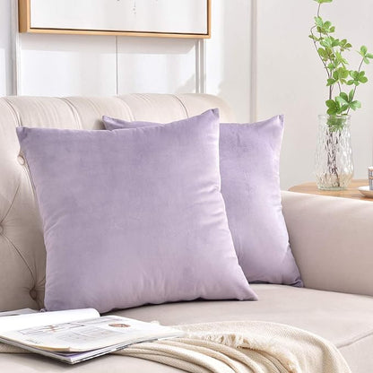 Set of 2 Soft Velvet Throw Pillow Covers, Decorative Solid Cushion Cases for Sofa Couch and Bed - 18"x18", Lavender