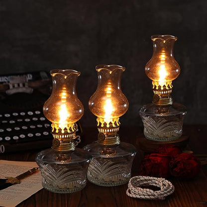 Yexiya 12 Pcs Chamber Oil Lamps Oil Lamp Vintage Glass Kerosene Lamp Bulk with Adjustable Fire Wick Rustic Clear Hurricane with 6.6 ft Extra Wick for Indoor Use Home Decor 8 Inch (Line Style)