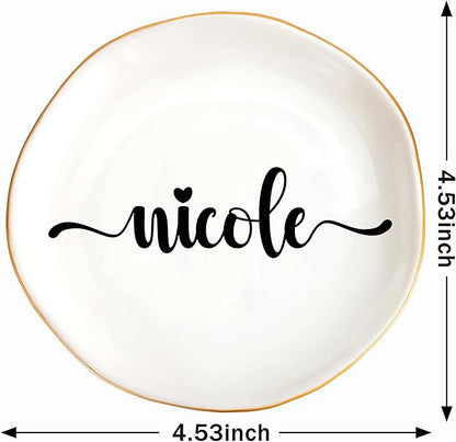 JoycuFF Nicole Personalized Name Ceramic Jewelry Tray, Mothers Day Christmas Anniversary Engagement Birthday Gifts for Women Couples, Trinket Dish for Rings Earrings Necklaces Bracelets Keys