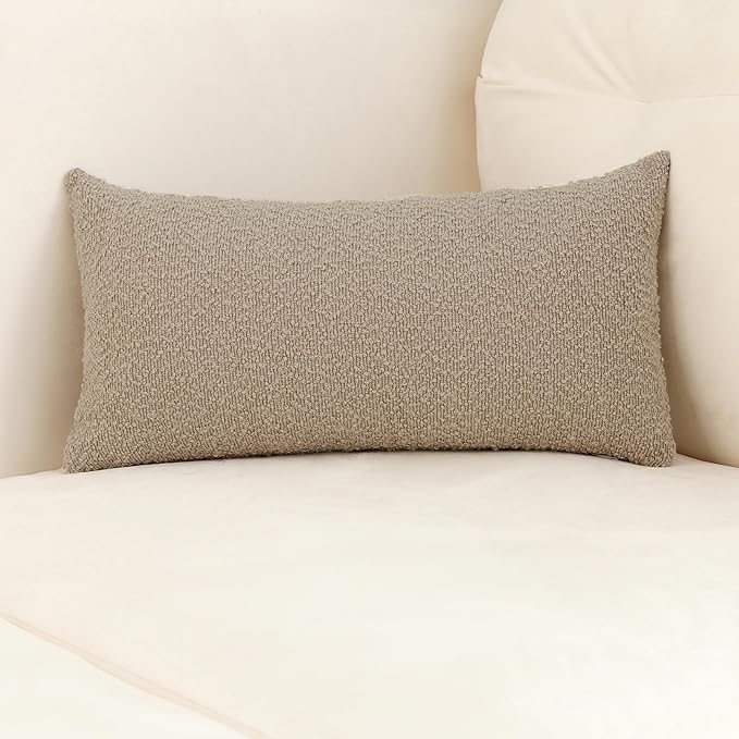 Jeneoo Khaki Decorative Long Lumbar Thick Throw Pillow Covers Fine Textured Boucle Couch Cushion Cases for Sofa Decor, Set of 1, 14 x 36 Inch