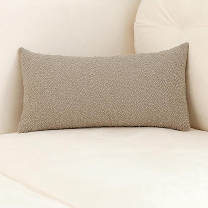 Jeneoo Khaki Decorative Long Lumbar Thick Throw Pillow Covers Fine Textured Boucle Couch Cushion Cases for Sofa Decor, Set of 1, 14 x 36 Inch