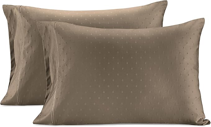 LANE LINEN 100% Egyptian Cotton Queen Sheet Set, Soft & Comfy Thick Fully Elasticized Mercerized Cotton Sheets Queen Size Set, No Pill Fade Resistant Elegant Jaquard Swiss Dot Queen Sheets- Taupe