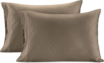 LANE LINEN Luxury Hotel Style 100% Egyptian Sheets Twin Size Bed Set, Mercerized Cotton, Sily Finish, No Pill Fade Resistant Twin Bedding Sheets & Pillowcases Jaquard Swiss Dot - Taupe