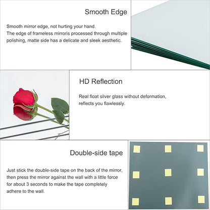 Ruomeng Home Gym Mirror Tiles 12" x 15" x 12Pcs Wall Mounted Mirror, Frameless Mirror Tiles for Home Gym, Bedroom, Door