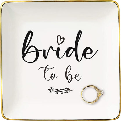 NZY Bride Gift-Engagement Wedding Gifts-Newly Engaged-Bride to Be-Bridal Shower-Hen Night,Bachelorette Party Present-Ceramic Jewelry Tray Trinket Holder Ring Dish