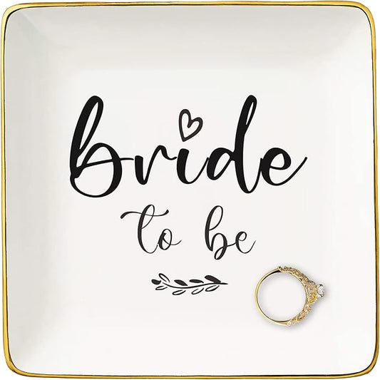 NZY Bride Gift-Engagement Wedding Gifts-Newly Engaged-Bride to Be-Bridal Shower-Hen Night,Bachelorette Party Present-Ceramic Jewelry Tray Trinket Holder Ring Dish