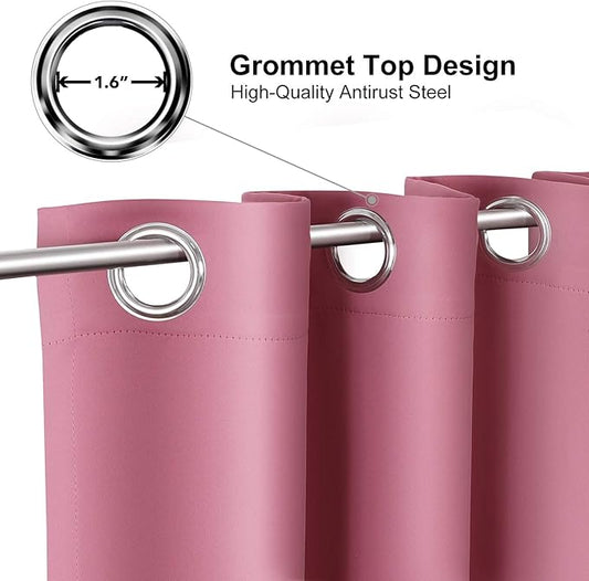 ChrisDowa Grommet Room Darkening Curtains for Bedroom and Living Room - 2 Panels Set Thermal Insulated Blackout Curtains (Pink, 38W x 45L)