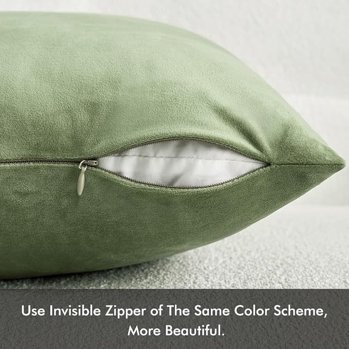 MIULEE Velvet Throw Pillow Covers 12x20 Inch, Pack of 2 - Sage Green, Soft Solid Lumbar Decorative Pillow Covers Modern Luxury Home Decor for Spring Couch Sofa Bedroom Livingroom
