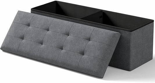 Folding Storage Ottoman Bench, Multi-Functional Ottoman Foot Rest, End of Bed Bench, Storage Chest for Living Room, Bedroom, Hallway, Entryway, Holds Up to 600 lbs (Dark Gray, 43 Inches)