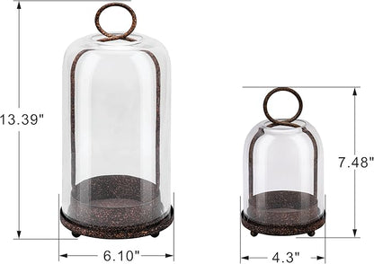 6" & 4" Wide Versatile Modern Metal Hurricane Lantern with Handmade Sturdy Glass Dome in Rustic Brown for Pillar Candle & Plants, Industrial, Farmhouse, Shabby Chic (Brown, 4"x7.5" &6.3"x11.2")