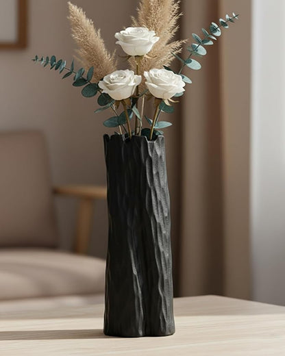 10.7 Inch Matte Black Flower Vase, Organic Nature Shape, OOSTONEE Nordic Modern Style Ceramic Vase, Shelf, Home, Living Room, Coffee Table Centerpiece, Black Vases Home Decor