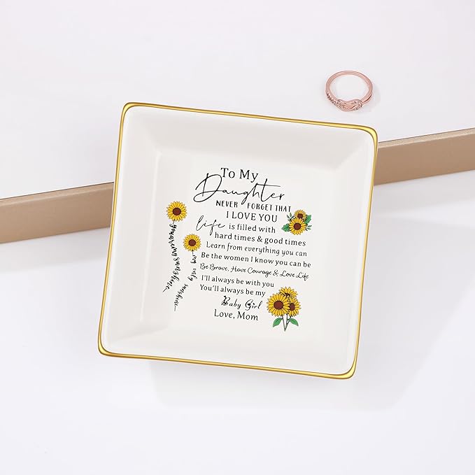 JoycuFF Daughter Birthday Gifts from Mom You are My Sunshine Christmas Mothers Day Gifts for Daughter Ceramic Ring Dish Jewelry for Her