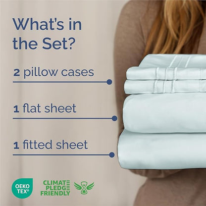 King Size 4 Piece Sheet Set - Comfy Breathable & Cooling Bed Sheets Set - Hotel Luxury Bedding for Women, Men, Kids, Teens, Boys & Girls - Deep Pockets, Ultra-Soft, Wrinkle Free - Oeko-Tex - Ice Blue