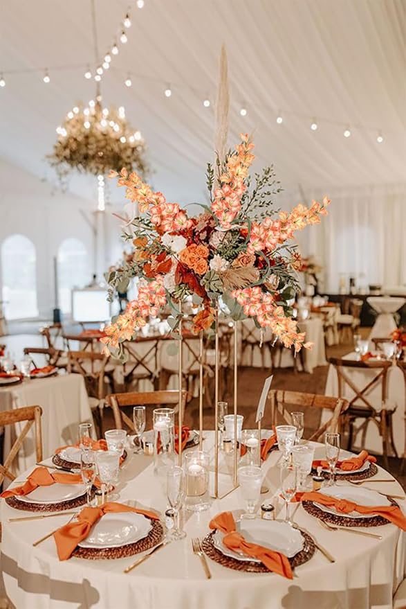 IPOPU Orange Fake Flowers - 5PCS Gladiolus Artificial Flowers, 33" Silk Gladiolus Faux Flowers with Long Stems for Tall Vase Wedding Centerpieces, Home Table Party Decor
