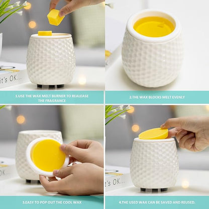 Wax Melt Warmer Ceramic Wax Melt Burner for Scented Cubes Electric Oil Burner Melter with Silicone Dish Fragrance Warmer for Home Office Bedroom Gift & Decor (Honeycomb)