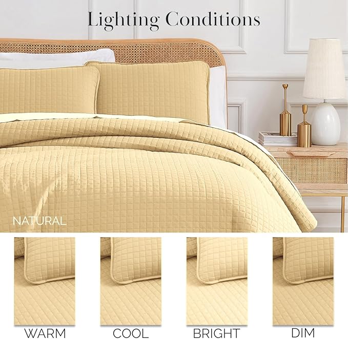Southshore Fine Living, Inc. Full/Queen Quilt Bedding Set, Cozy Coverlet Queen Size Bedspread, Wrinkle-Free, Pet Hair Resistant Bedding, Full Size Quilt Coverlet w/2 Pillow Shams, Gold