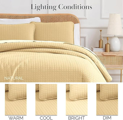 Southshore Fine Living, Inc. Full/Queen Quilt Bedding Set, Cozy Coverlet Queen Size Bedspread, Wrinkle-Free, Pet Hair Resistant Bedding, Full Size Quilt Coverlet w/2 Pillow Shams, Gold