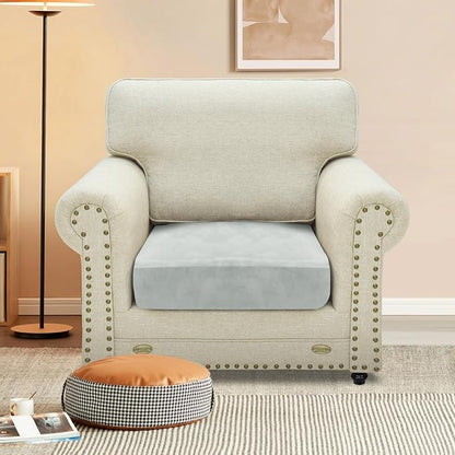 MAXIJIN Velvet Stretch Cushion Cover Fitted Couch Cushion Slipcovers 1 Pack Arm Chair Seat Cushion Cover for Individual Cushion Sofa Chair with Elastic Bottom (Chair Cushion, Silver Grey)
