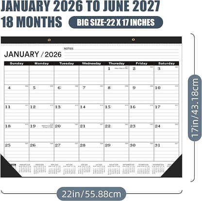 Desk Calendar 2026 Large 22 x17, Desk Calendar 2026-3 PACK-January 2026 to June 2027,2026 Calendar,Classic Black,Large Calendar 2026-2027 with Plastic Cover.