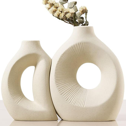 Ceramic Vase Set of 2 - Handcrafted Ceramic Vases for Home Decor & Shelf - Modern Farmhouse Decor for Kitchen, Office, Bedroom & Living Room Decorative Objects for Mantel, Table Centerpieces