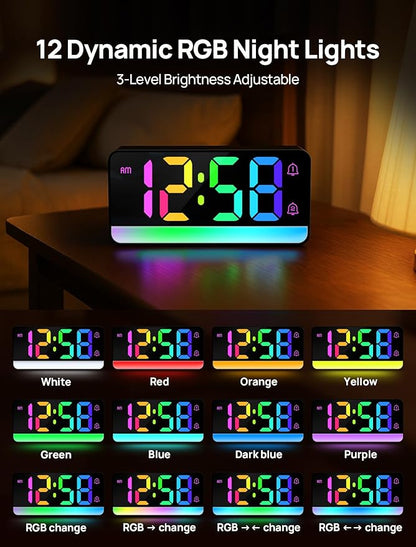 MASHI Loud Alarm Clock for Heavy Sleepers,Digital Clock with 12 Color NightLight,Adjustable Volume,Dynamic RGB Color, Snooze, DST Bedrooms Bedside,ok to Wake for Kids,Teens