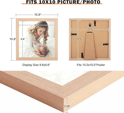 10x10 Frame Natural Woodgrain,Rustic 10x10 Picture Frame Beige, Art Pic Hanging Poster Frame, 10 by 10 Gallery Family Concert Portrait Photo Frame Anniversary/Birthday/Wedding/Thank you/Christmas Gift