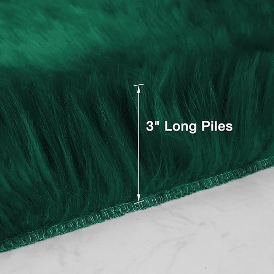 duduta Emerald Green Faux Sheepskin Round Rug 4x4 ft, Fluffy Shag Fur Bedroom Nursery Kids Playroom Circle Rug Dorm Decor Non Slip Washable