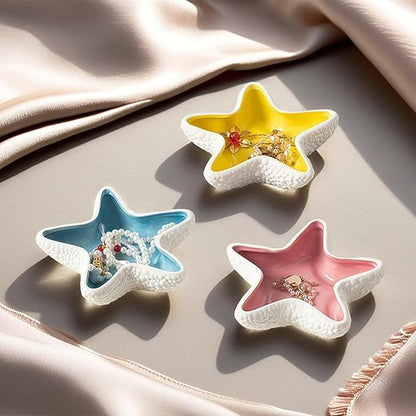 Starfish Jewelry Dish Ceramic Holder Ring Trinket Tray, Ocean-themed Decorative Trinket Dish, Suitable for Mother Friend Sister, Gifts for Women, Home Decor Trinket Dish(Yellow)