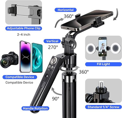 Auto Face Tracking Selfie Stick Tripod for iPhone with Light,360 Rotation That Follows Your Movement,70.9" Phone Camera Tripod Stand with Remote for Content Creator Vlog Live Stream Video Recording