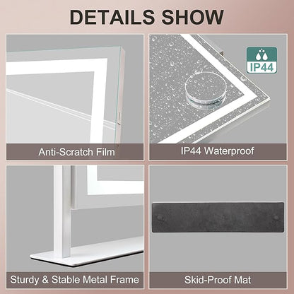 STARLEAD 16" x 12" Makeup Mirror with Lights and 10X Magnification, 3-Color Dimmable LED Lighting & Touch Control for Travel/Dressing Room